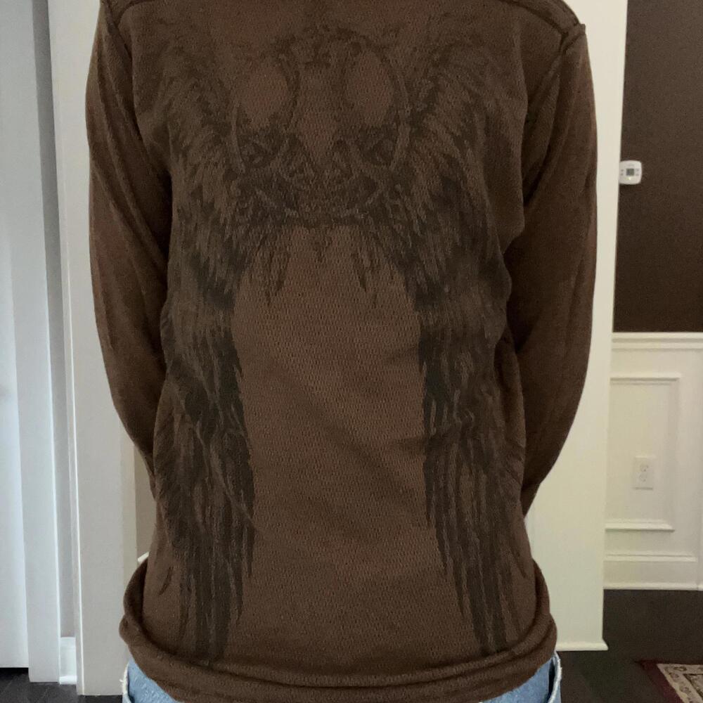(XL) Vintage 90s Y2K Affliction Reversible Thermal Cyber Grunge 2000s Cross Wing